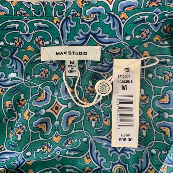 Max Studio Womens Medium Print‎ Casual Shirt  Button Up Short Sleeve Coastal NWT - Picture 5 of 8